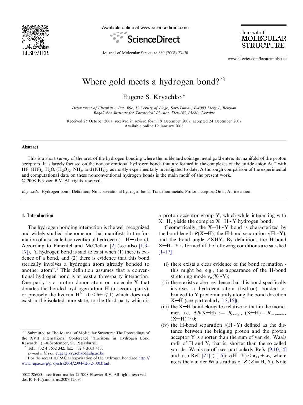 Where gold meets a hydrogen bond? 