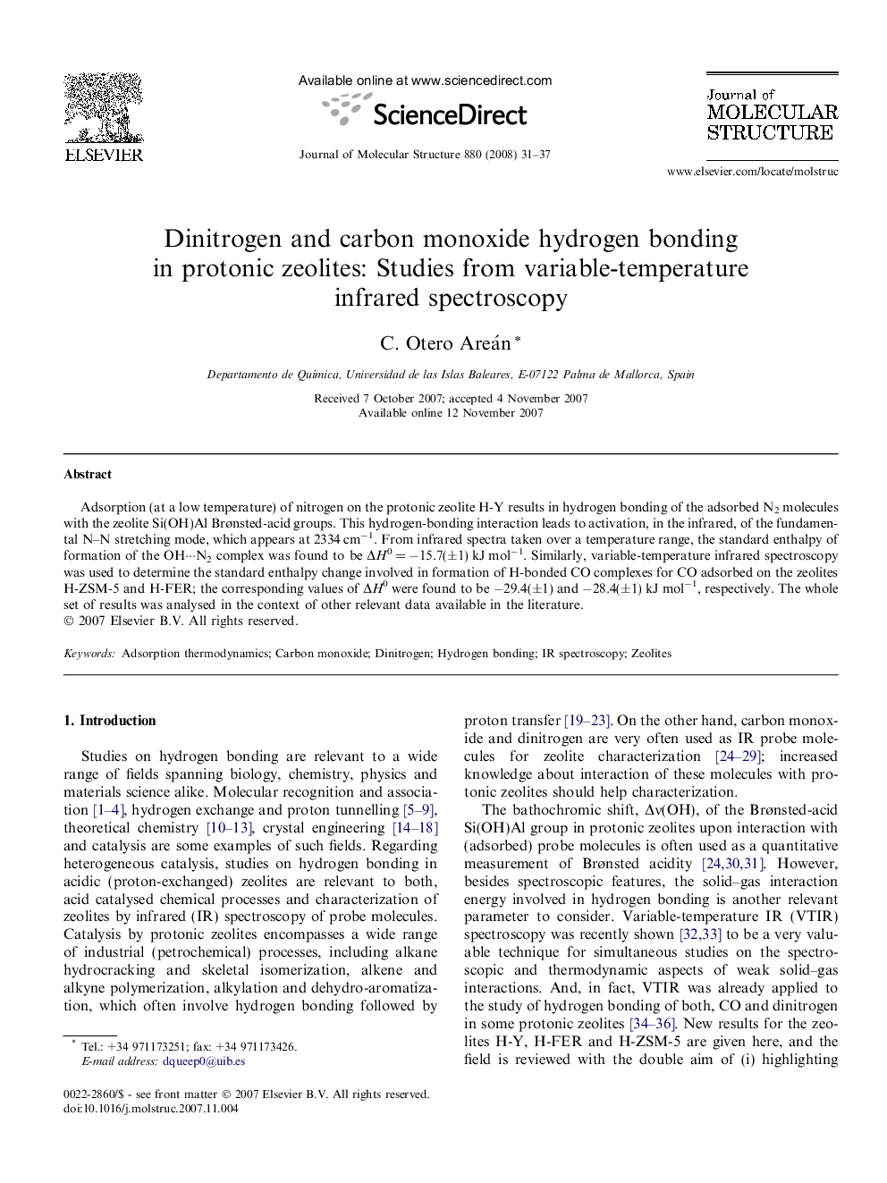 Dinitrogen and carbon monoxide hydrogen bonding in protonic zeolites: Studies from variable-temperature infrared spectroscopy