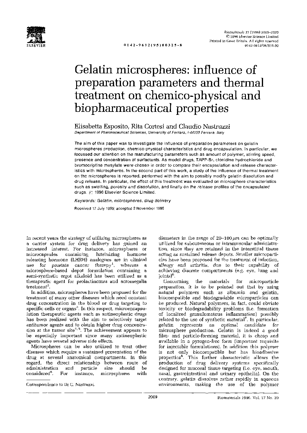 Gelatin microspheres: influence of preparation parameters and thermal treatment on chemico-physical and biopharmaceutical properties