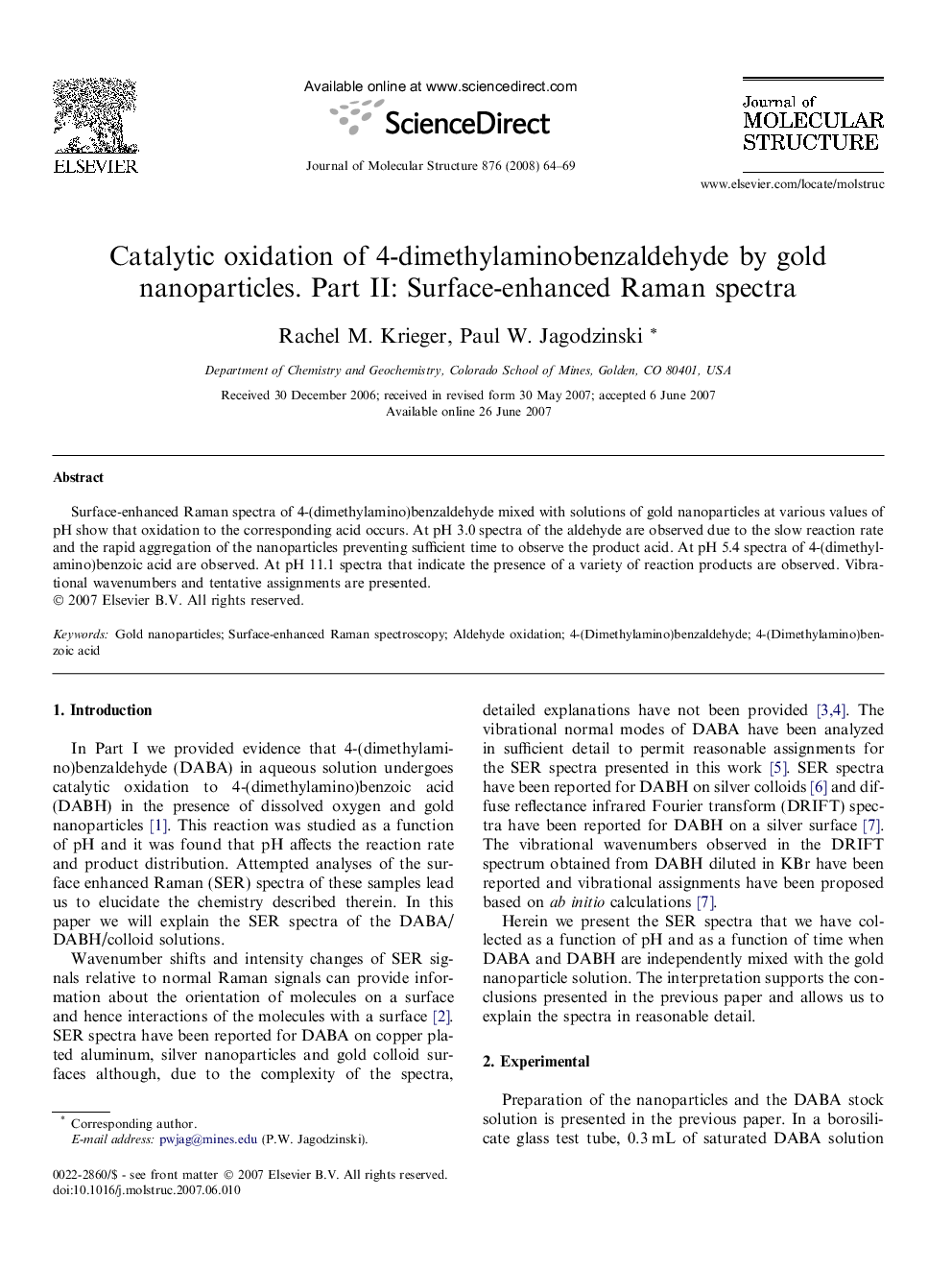 Catalytic oxidation of 4-dimethylaminobenzaldehyde by gold nanoparticles. Part II: Surface-enhanced Raman spectra