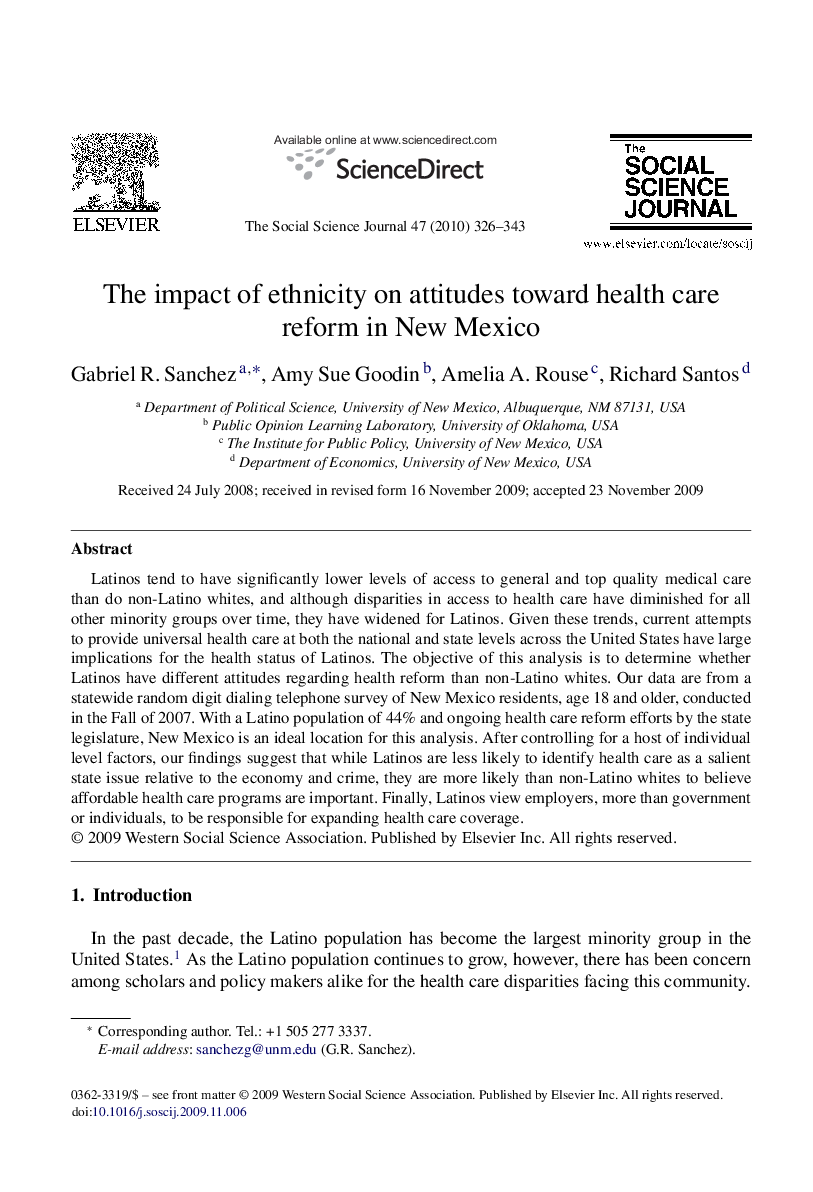The impact of ethnicity on attitudes toward health care reform in New Mexico