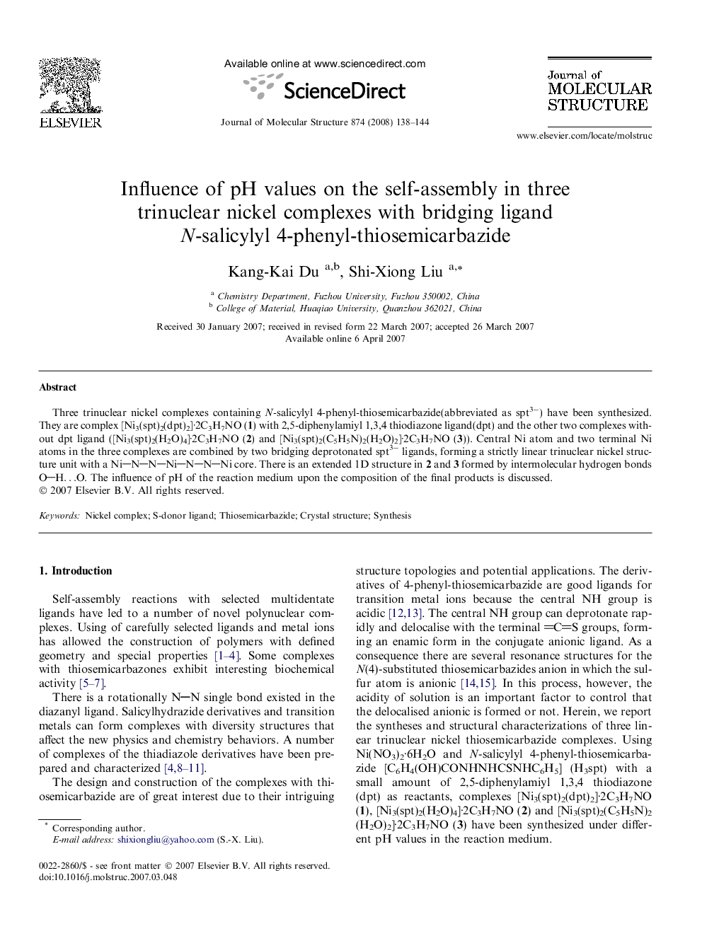 Influence of pH values on the self-assembly in three trinuclear nickel complexes with bridging ligand N-salicylyl 4-phenyl-thiosemicarbazide