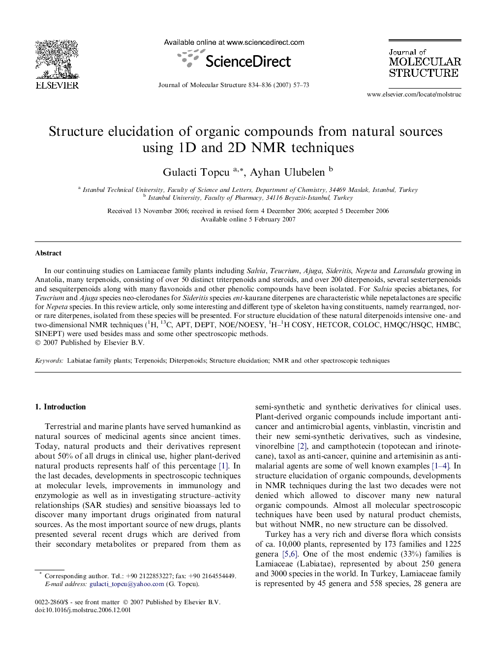 Structure elucidation of organic compounds from natural sources using 1D and 2D NMR techniques