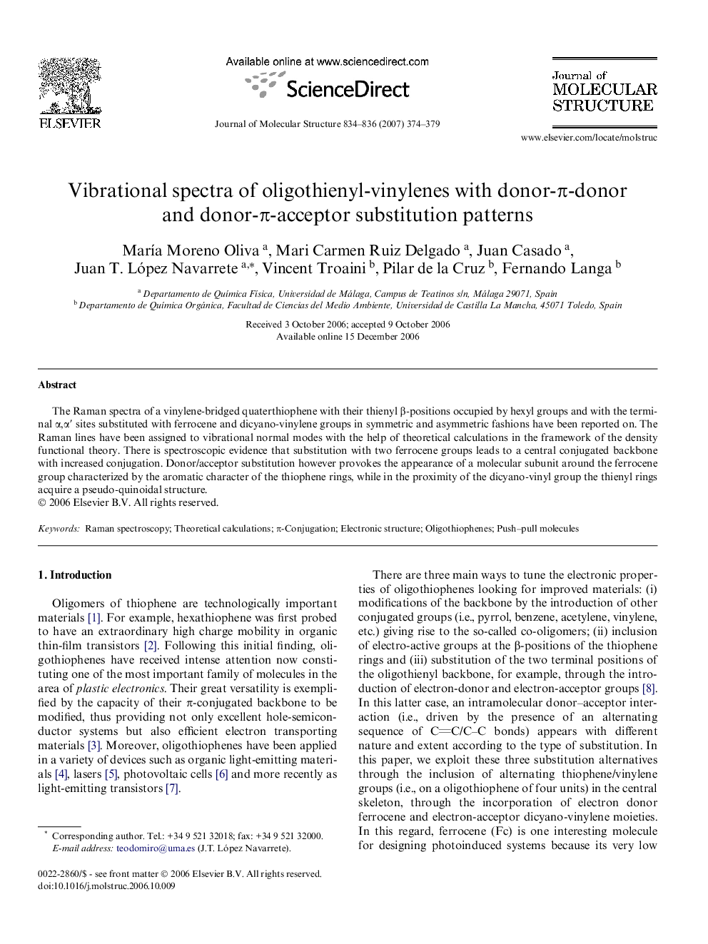 عکس صفحه اول مقاله: Vibrational spectra of oligothienyl-vinylenes with donor-π-donor and donor-π-acceptor substitution patterns Vibrational spectra of oligothienyl-vinylenes with donor-π-donor and donor-π-acceptor substitution patterns