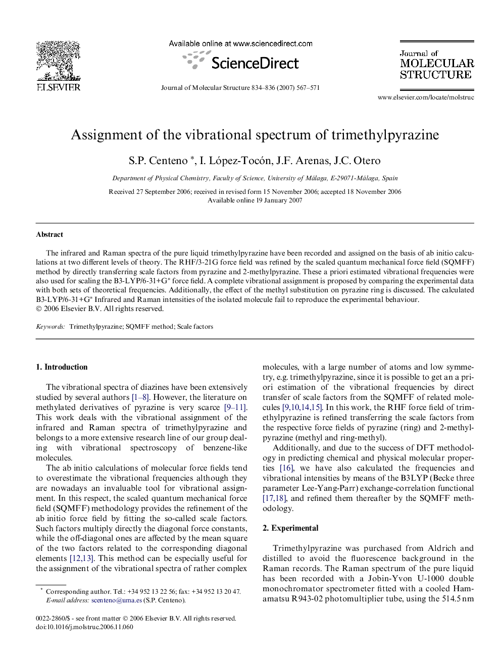 Assignment of the vibrational spectrum of trimethylpyrazine