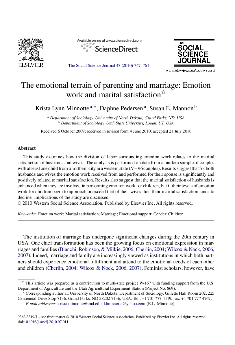 The emotional terrain of parenting and marriage: Emotion work and marital satisfaction 