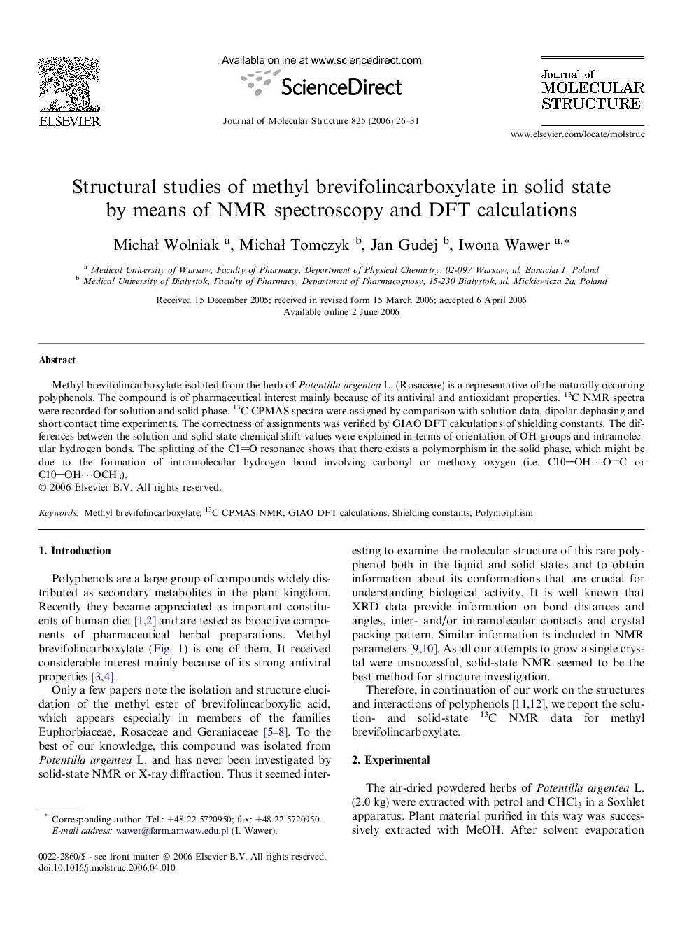 Structural studies of methyl brevifolincarboxylate in solid state by means of NMR spectroscopy and DFT calculations