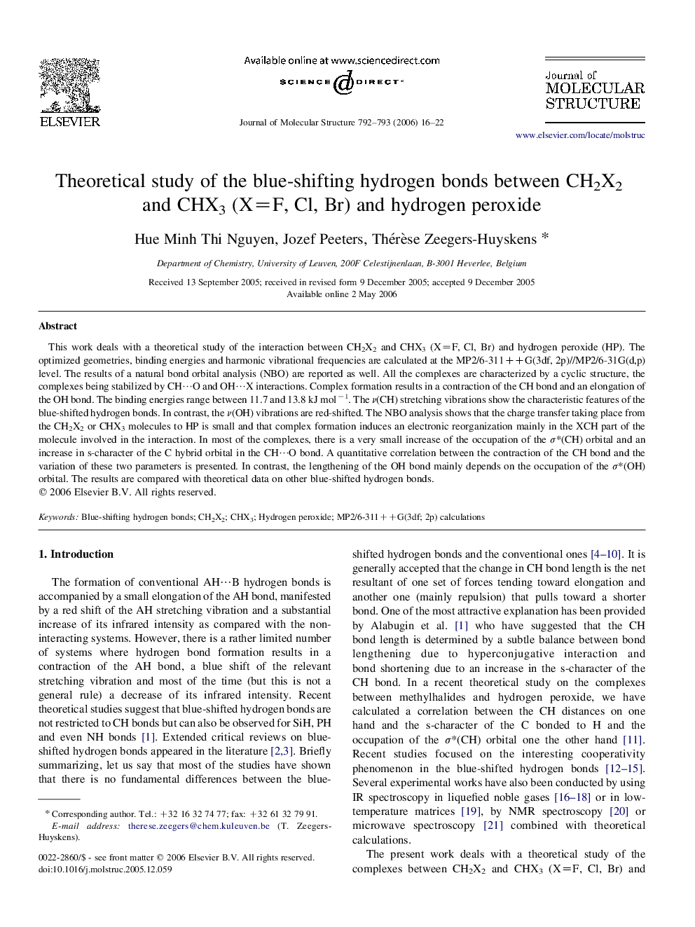 Theoretical study of the blue-shifting hydrogen bonds between CH2X2 and CHX3 (X=F, Cl, Br) and hydrogen peroxide