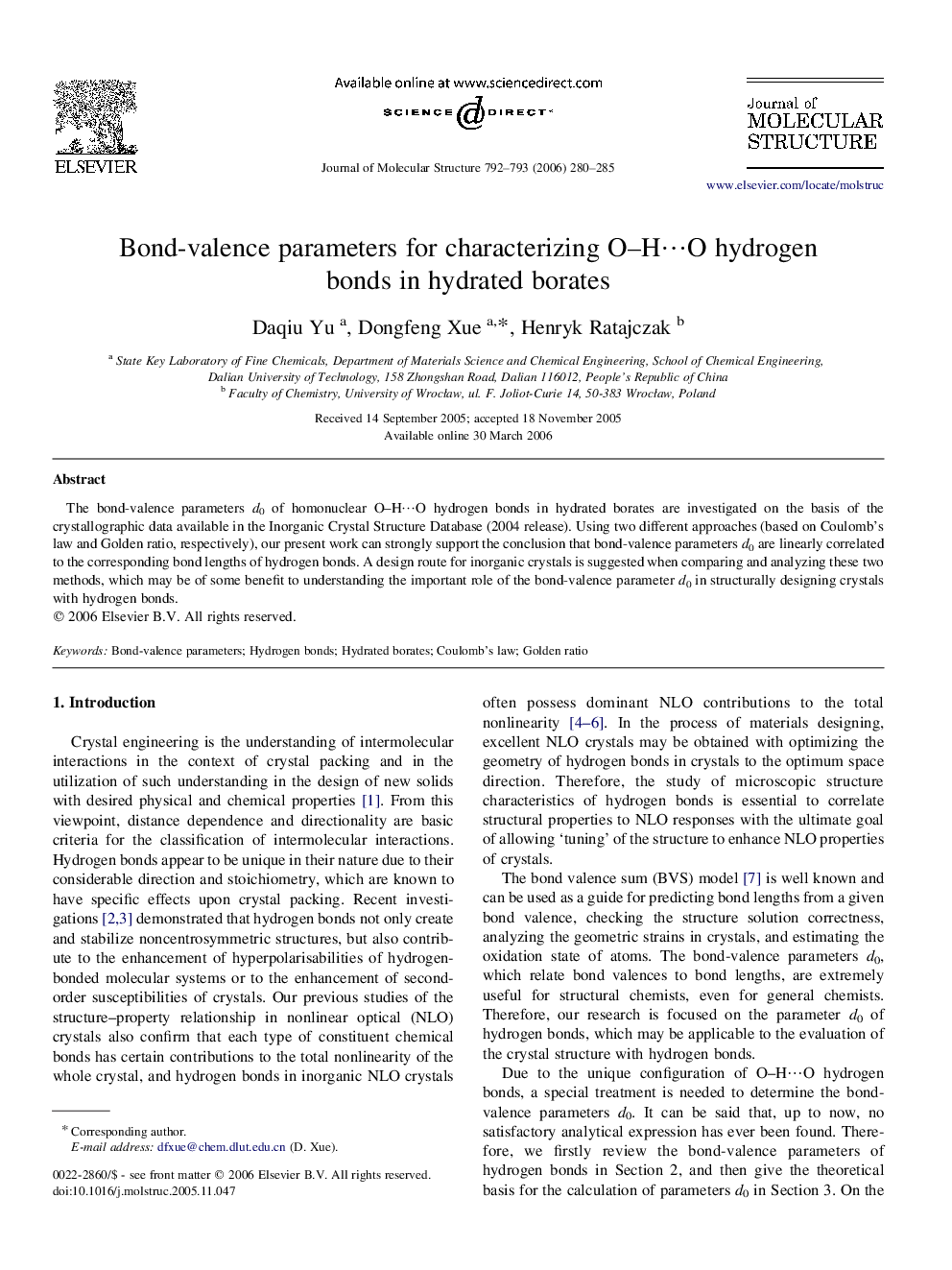 Bond-valence parameters for characterizing O-Hâ¯O hydrogen bonds in hydrated borates