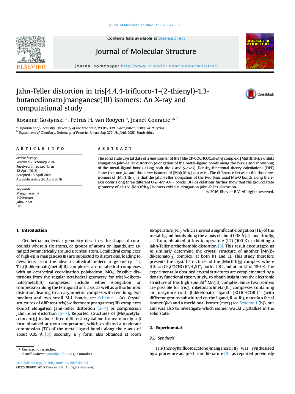 Jahn-Teller distortion in tris[4,4,4-trifluoro-1-(2-thienyl)-1,3-butanedionato]manganese(III) isomers: An X-ray and computational study