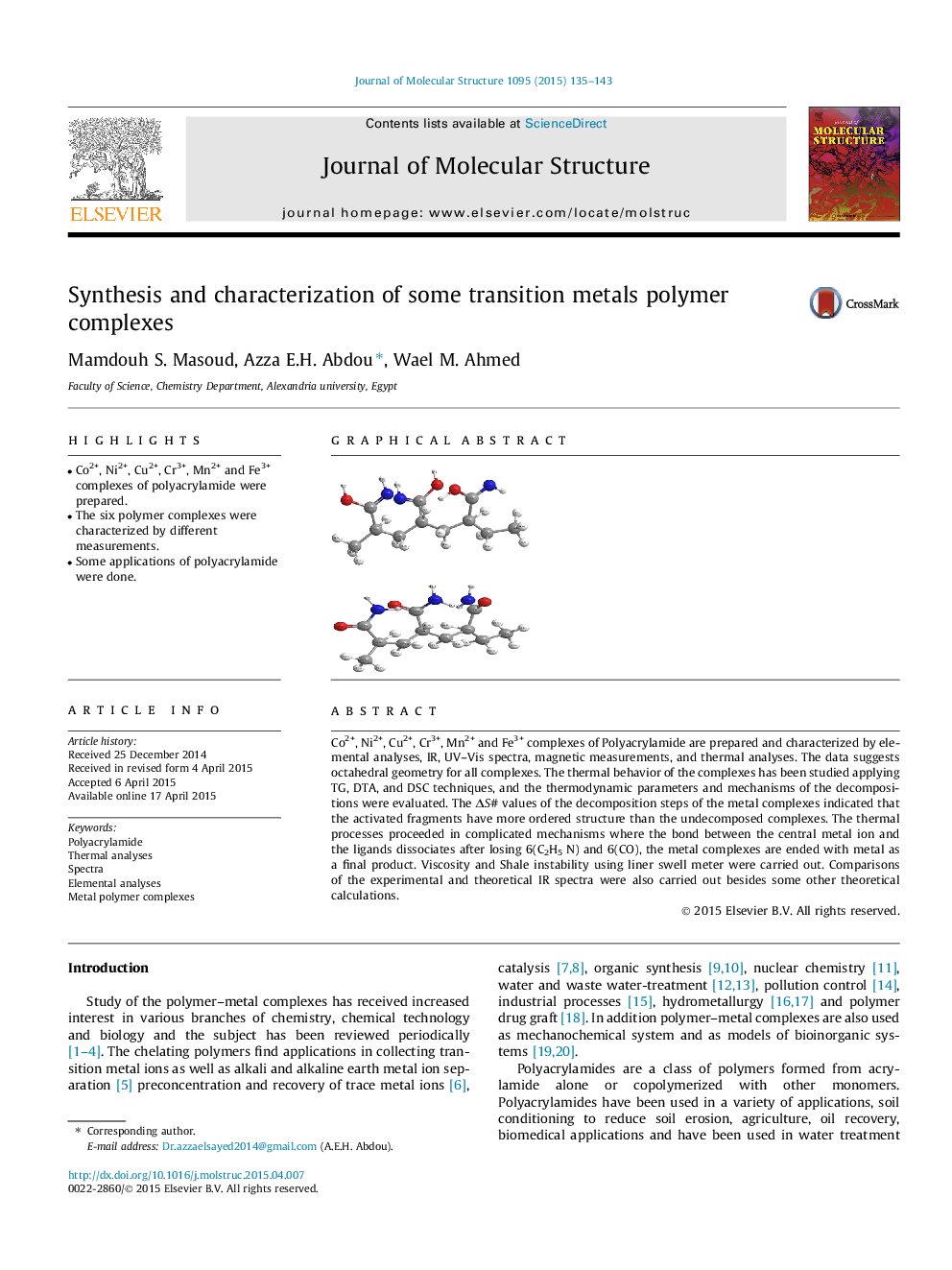 Synthesis and characterization of some transition metals polymer complexes