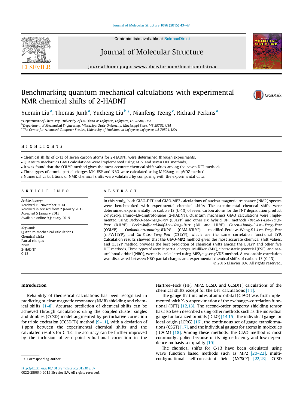 Benchmarking quantum mechanical calculations with experimental NMR chemical shifts of 2-HADNT