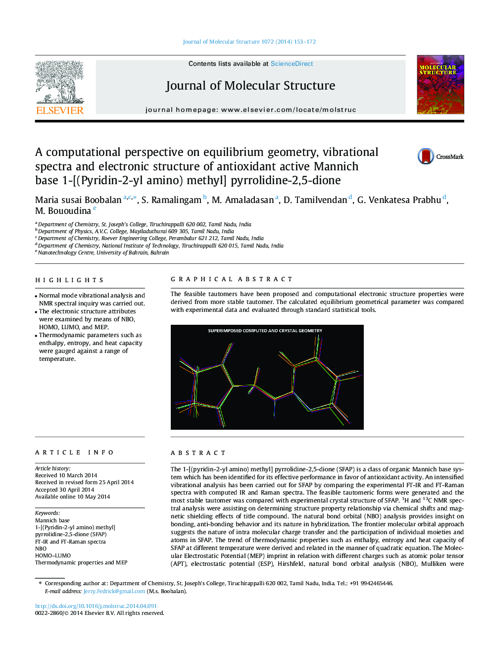 A computational perspective on equilibrium geometry, vibrational spectra and electronic structure of antioxidant active Mannich base 1-[(Pyridin-2-yl amino) methyl] pyrrolidine-2,5-dione