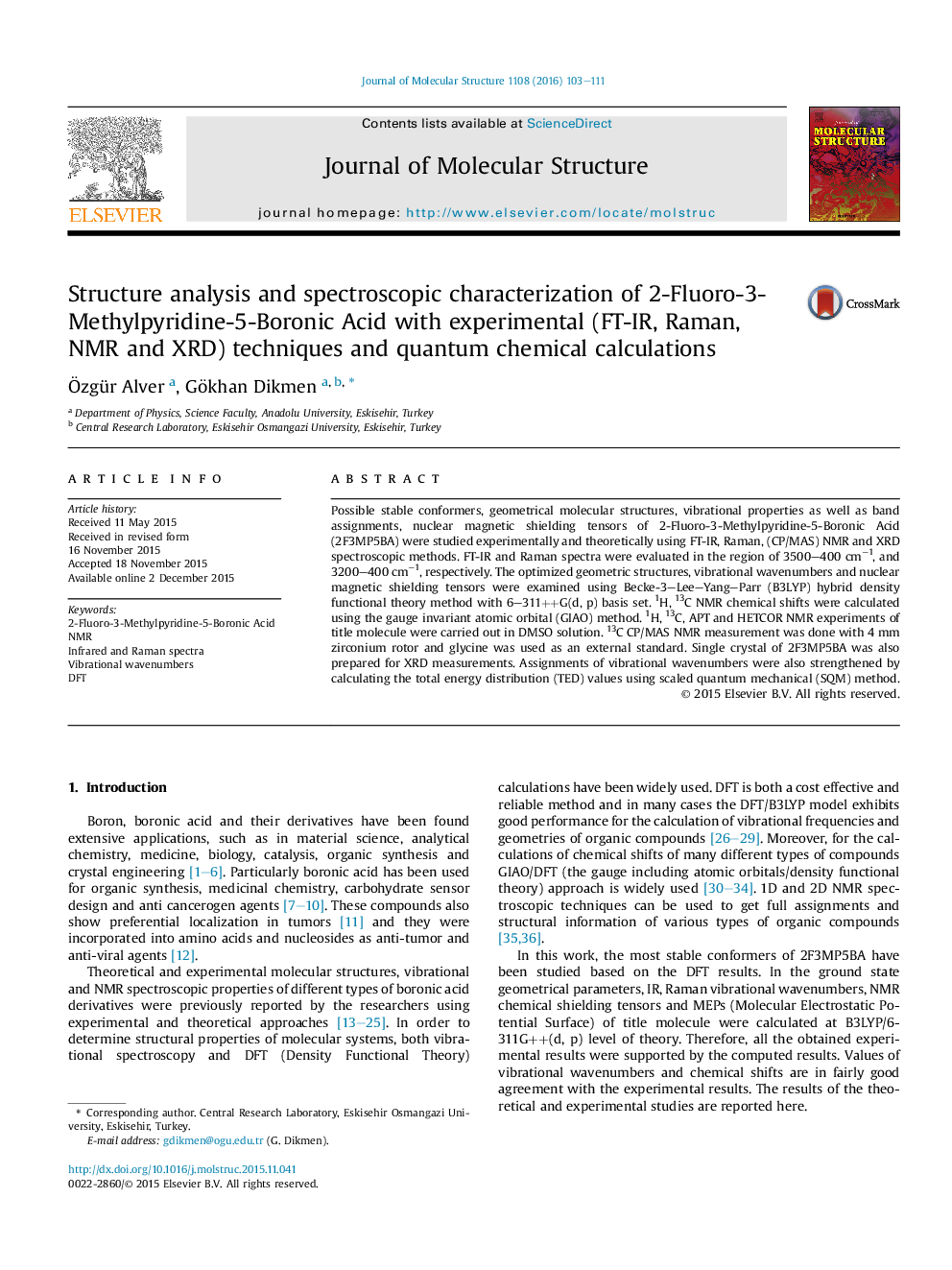 Structure analysis and spectroscopic characterization of 2-Fluoro-3-Methylpyridine-5-Boronic Acid with experimental (FT-IR, Raman, NMR and XRD) techniques and quantum chemical calculations