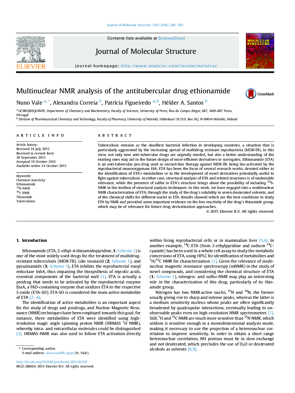 Multinuclear NMR analysis of the antitubercular drug ethionamide