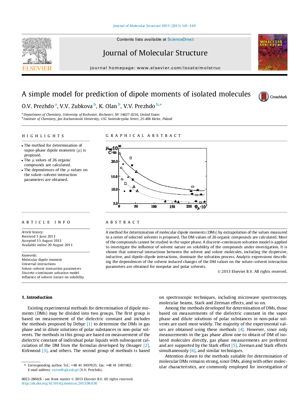 A simple model for prediction of dipole moments of isolated molecules