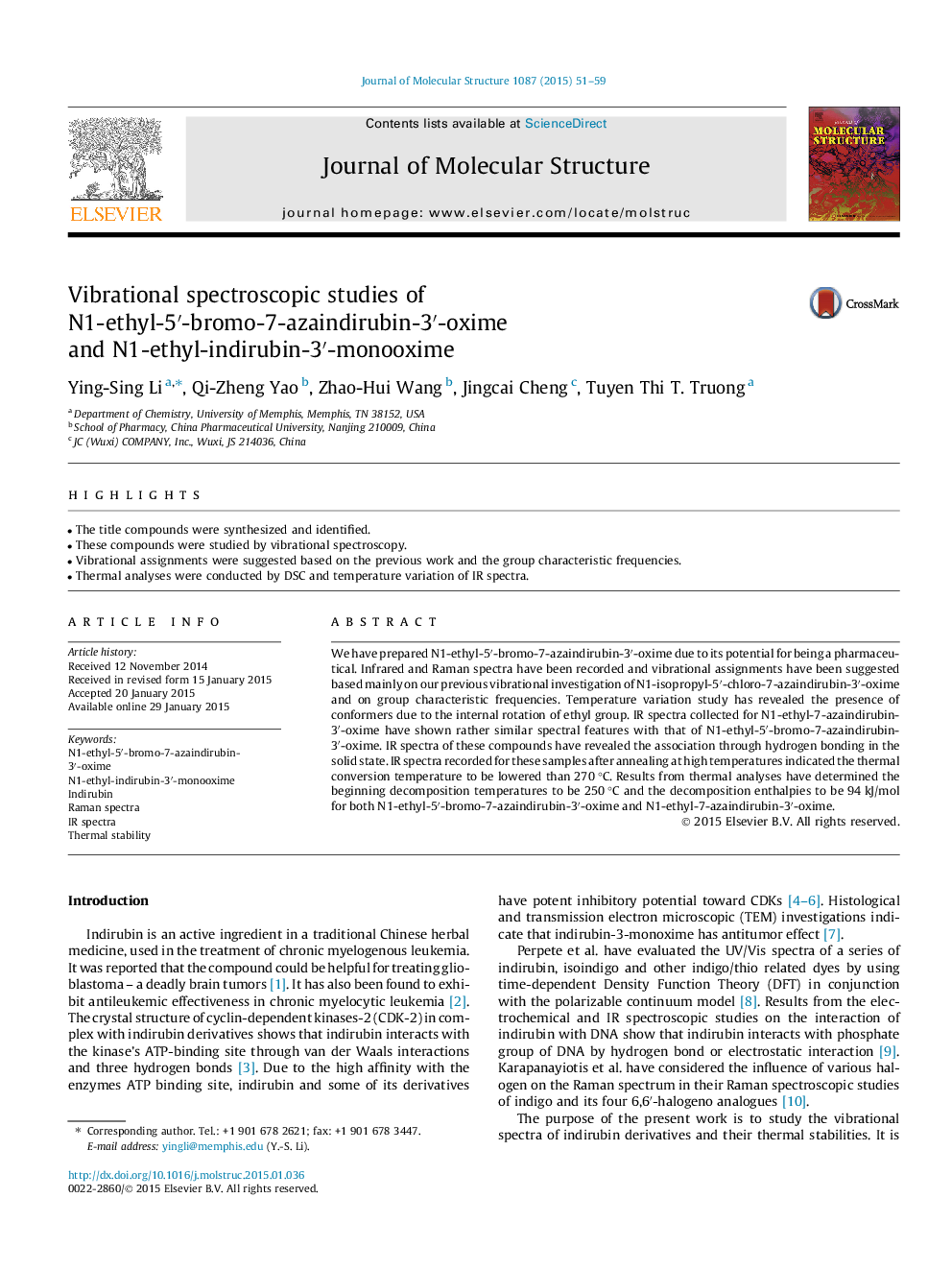 Vibrational spectroscopic studies of N1-ethyl-5′-bromo-7-azaindirubin-3′-oxime and N1-ethyl-indirubin-3′-monooxime