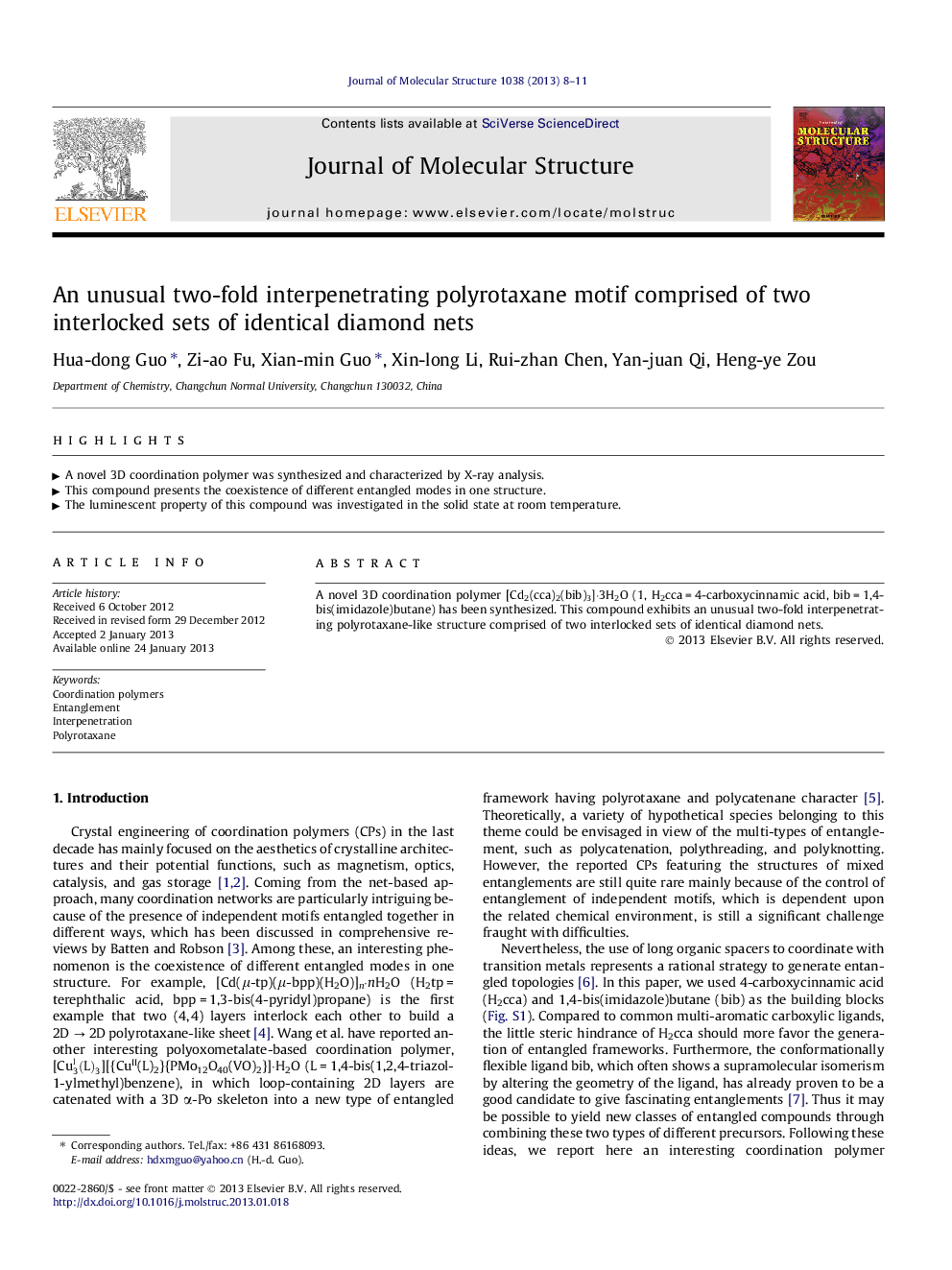 An unusual two-fold interpenetrating polyrotaxane motif comprised of two interlocked sets of identical diamond nets