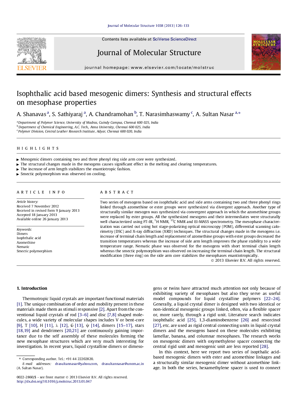 Isophthalic acid based mesogenic dimers: Synthesis and structural effects on mesophase properties