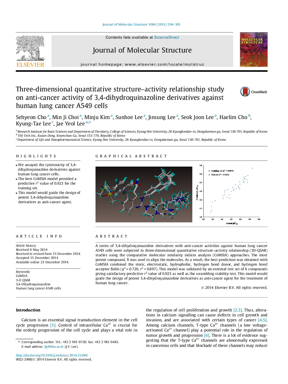 Three-dimensional quantitative structure–activity relationship study on anti-cancer activity of 3,4-dihydroquinazoline derivatives against human lung cancer A549 cells