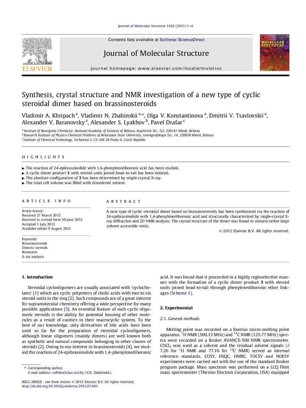 Synthesis, crystal structure and NMR investigation of a new type of cyclic steroidal dimer based on brassinosteroids