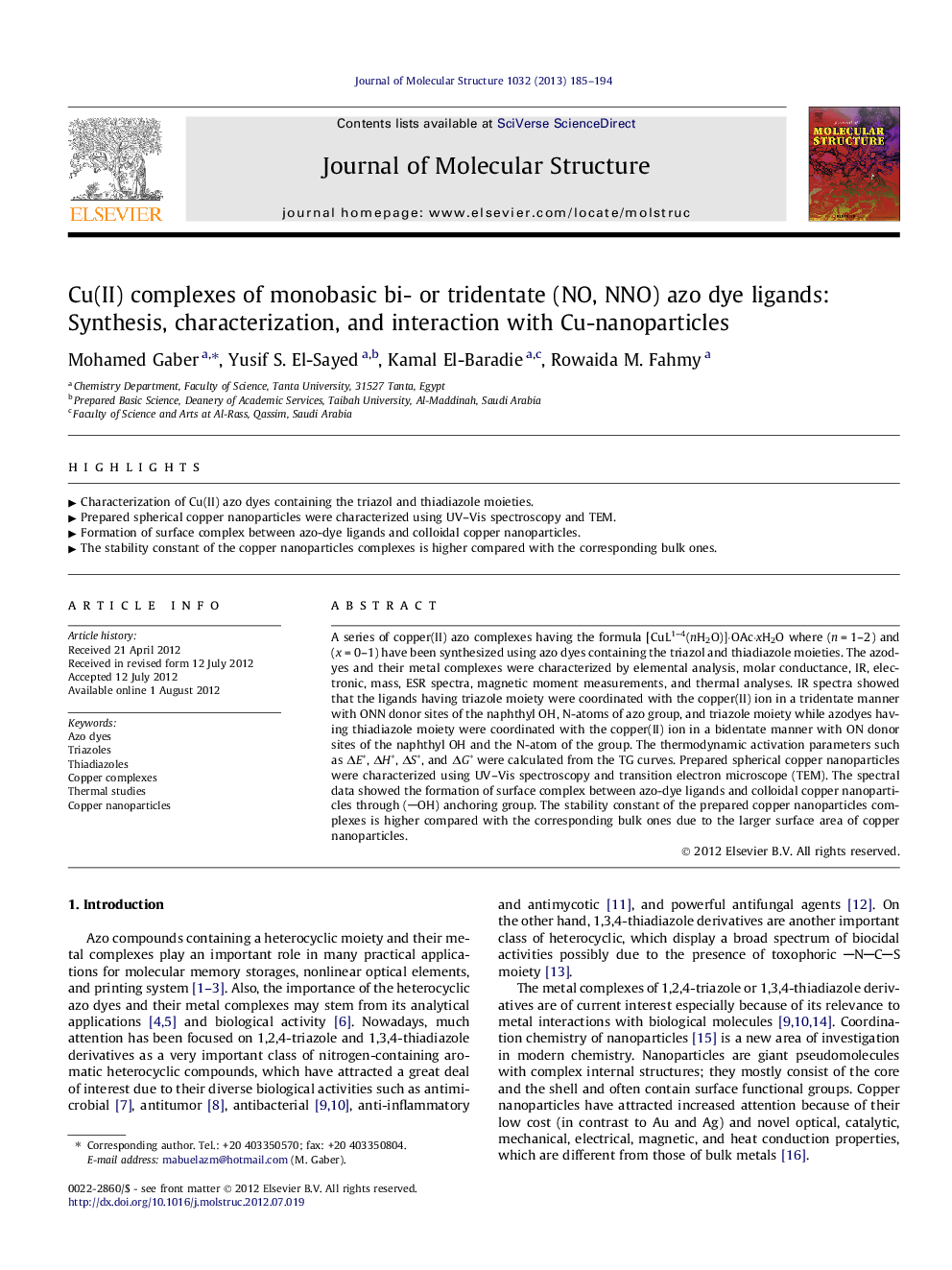 Cu(II) complexes of monobasic bi- or tridentate (NO, NNO) azo dye ligands: Synthesis, characterization, and interaction with Cu-nanoparticles