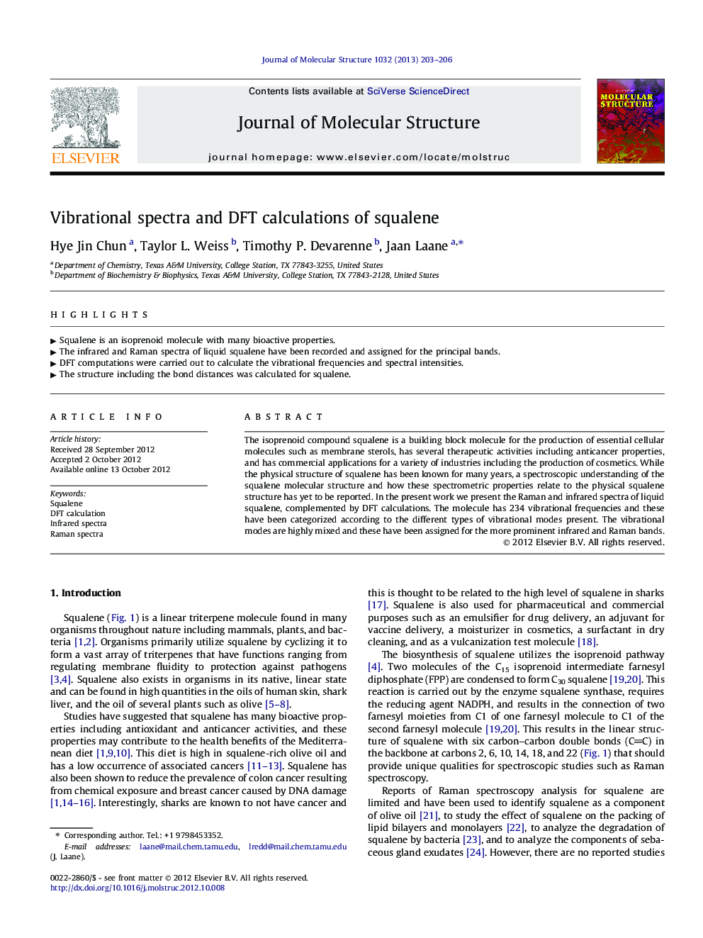 Vibrational spectra and DFT calculations of squalene