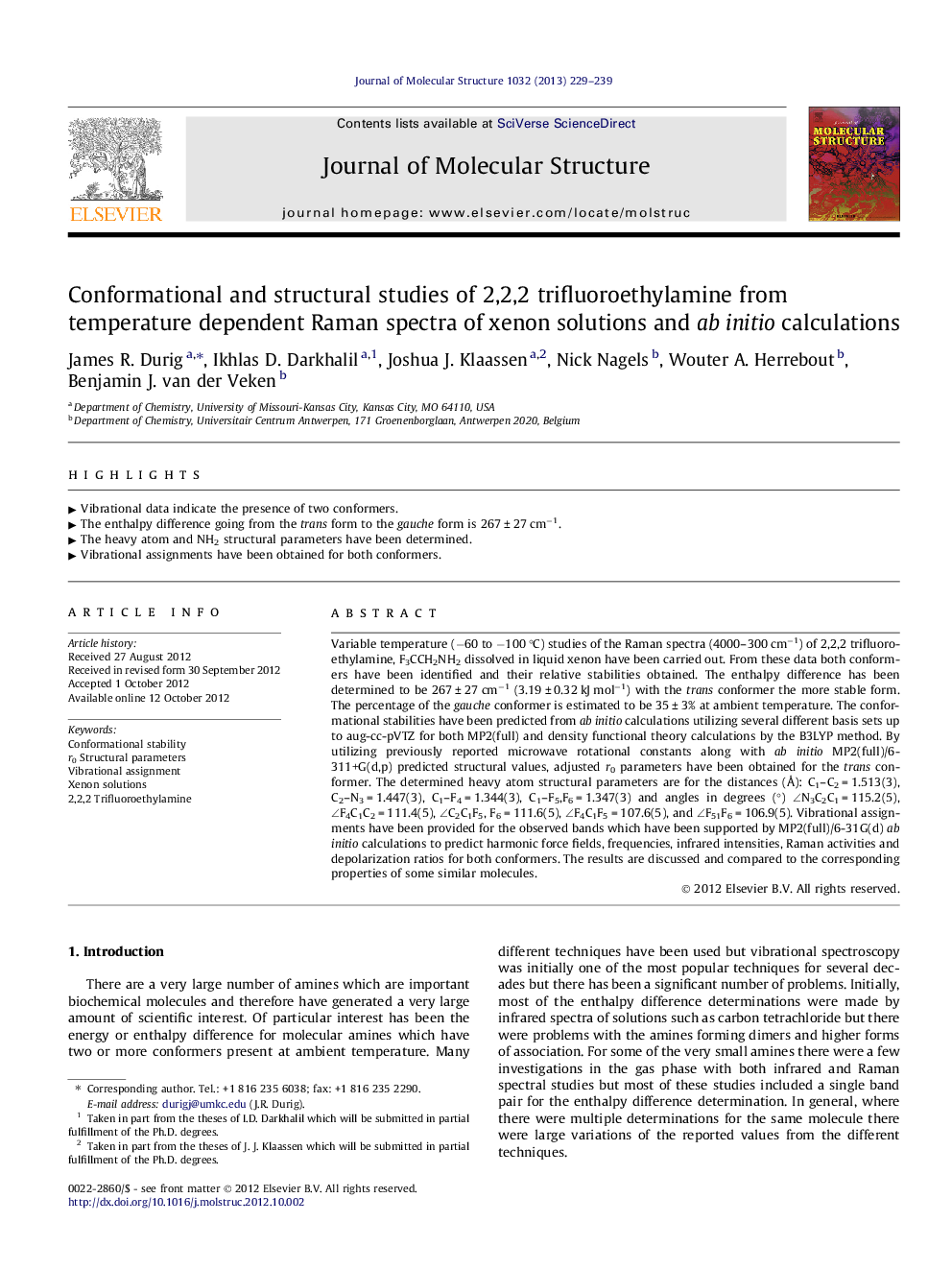 Conformational and structural studies of 2,2,2 trifluoroethylamine from temperature dependent Raman spectra of xenon solutions and ab initio calculations