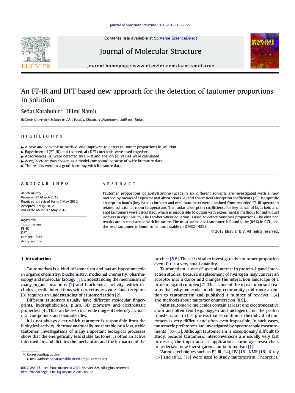 An FT-IR and DFT based new approach for the detection of tautomer proportions in solution