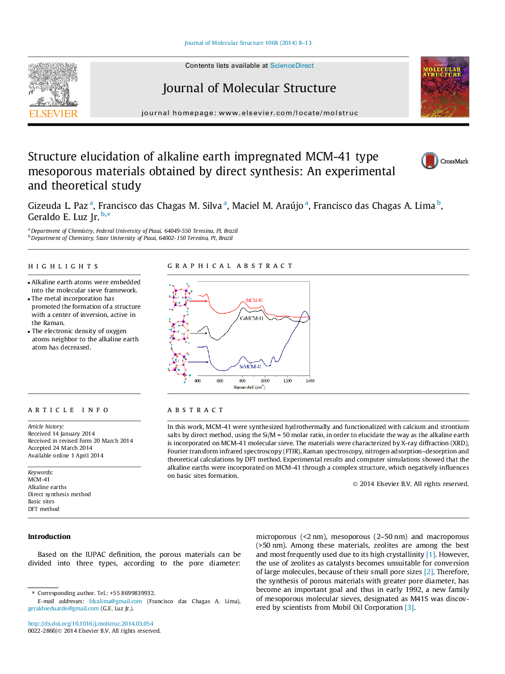 Structure elucidation of alkaline earth impregnated MCM-41 type mesoporous materials obtained by direct synthesis: An experimental and theoretical study