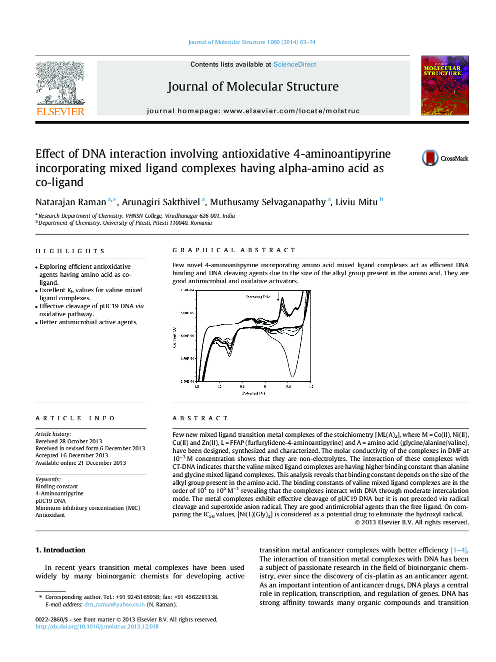 Effect of DNA interaction involving antioxidative 4-aminoantipyrine incorporating mixed ligand complexes having alpha-amino acid as co-ligand