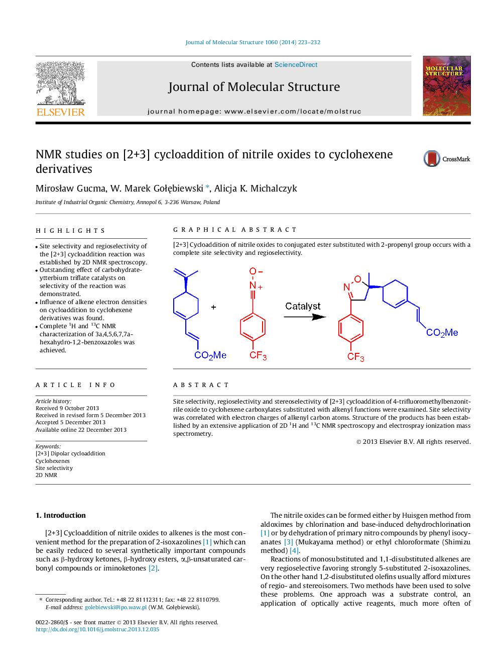 NMR studies on [2+3] cycloaddition of nitrile oxides to cyclohexene derivatives