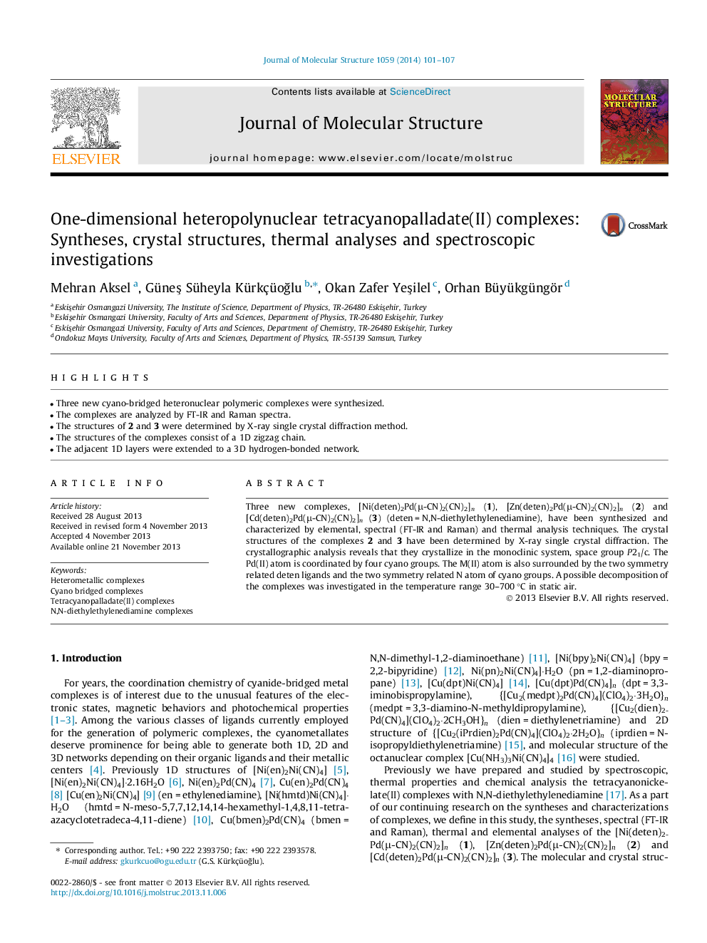 One-dimensional heteropolynuclear tetracyanopalladate(II) complexes: Syntheses, crystal structures, thermal analyses and spectroscopic investigations