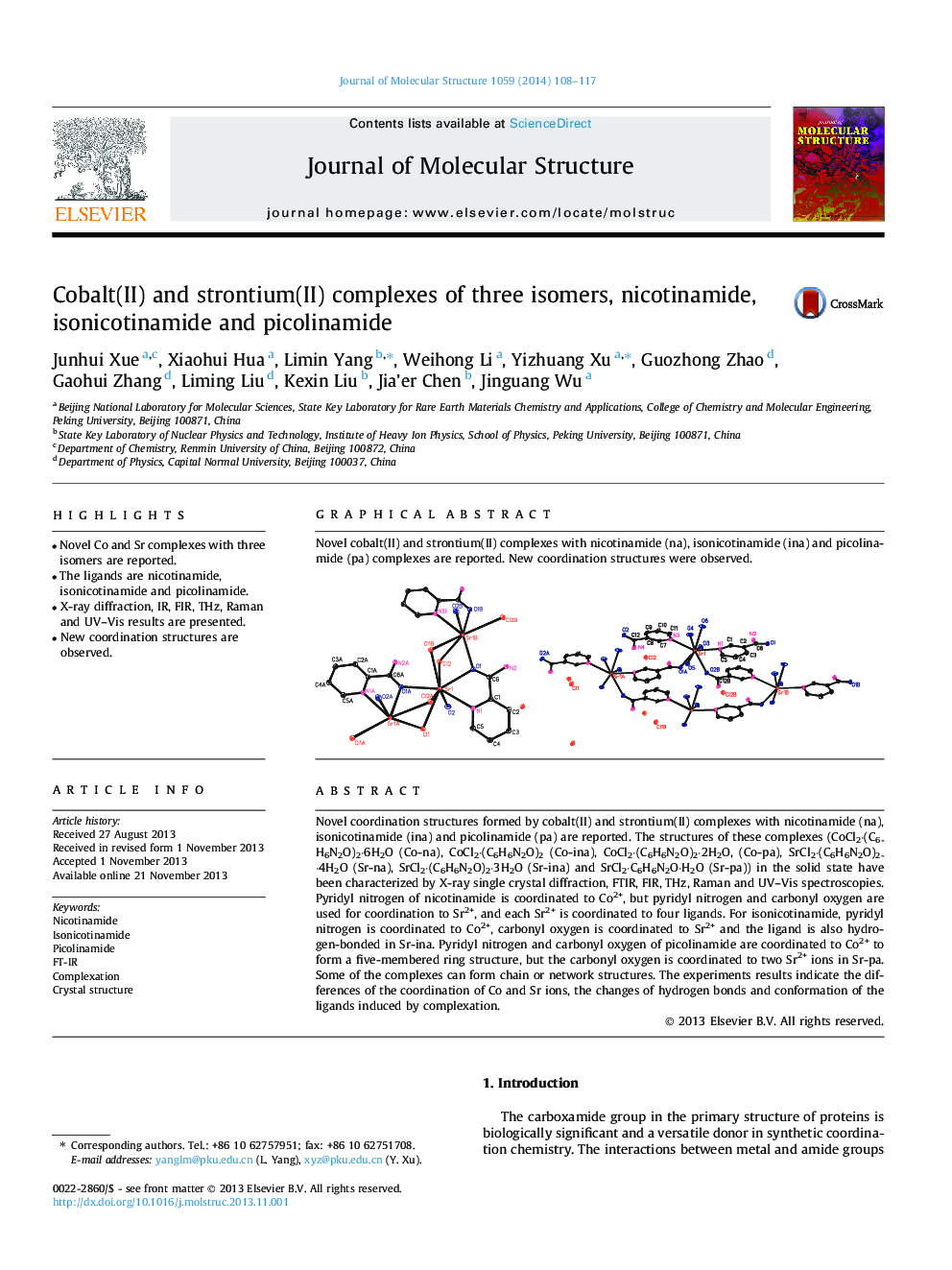 Cobalt(II) and strontium(II) complexes of three isomers, nicotinamide, isonicotinamide and picolinamide