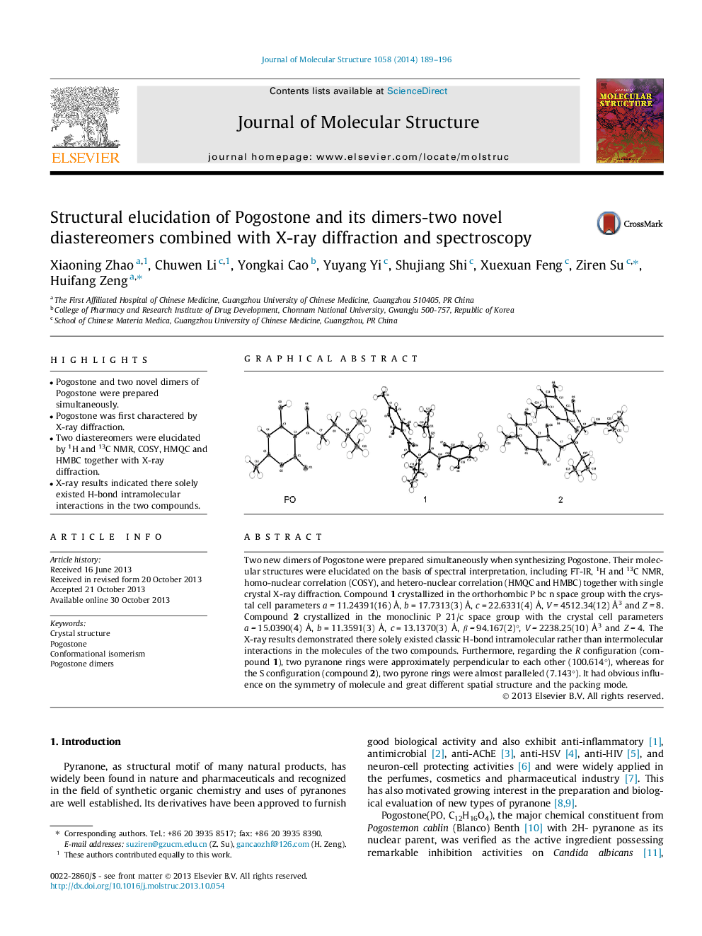 Structural elucidation of Pogostone and its dimers-two novel diastereomers combined with X-ray diffraction and spectroscopy