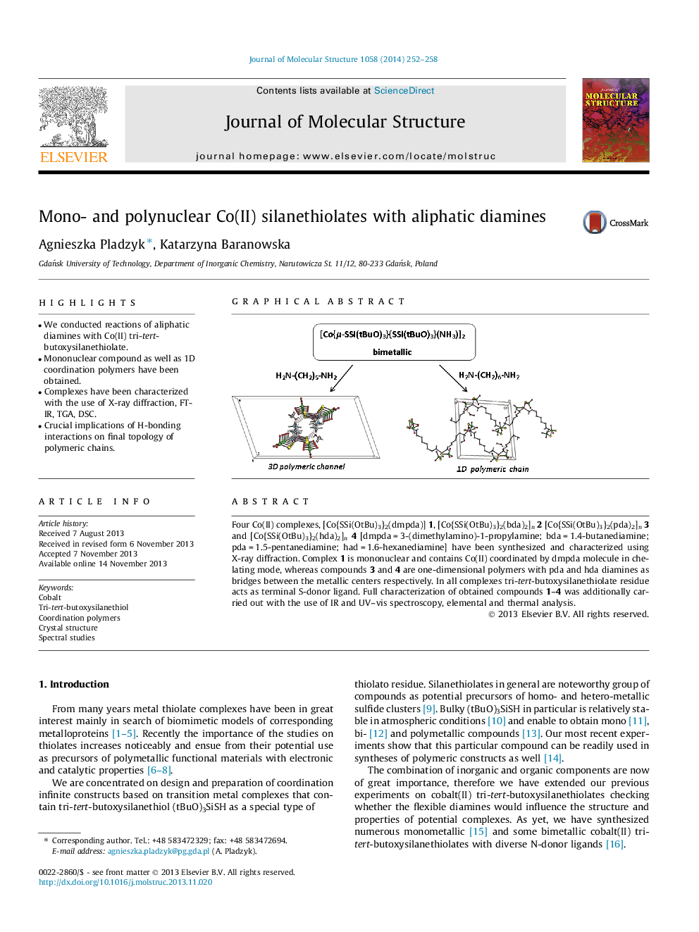 Mono- and polynuclear Co(II) silanethiolates with aliphatic diamines