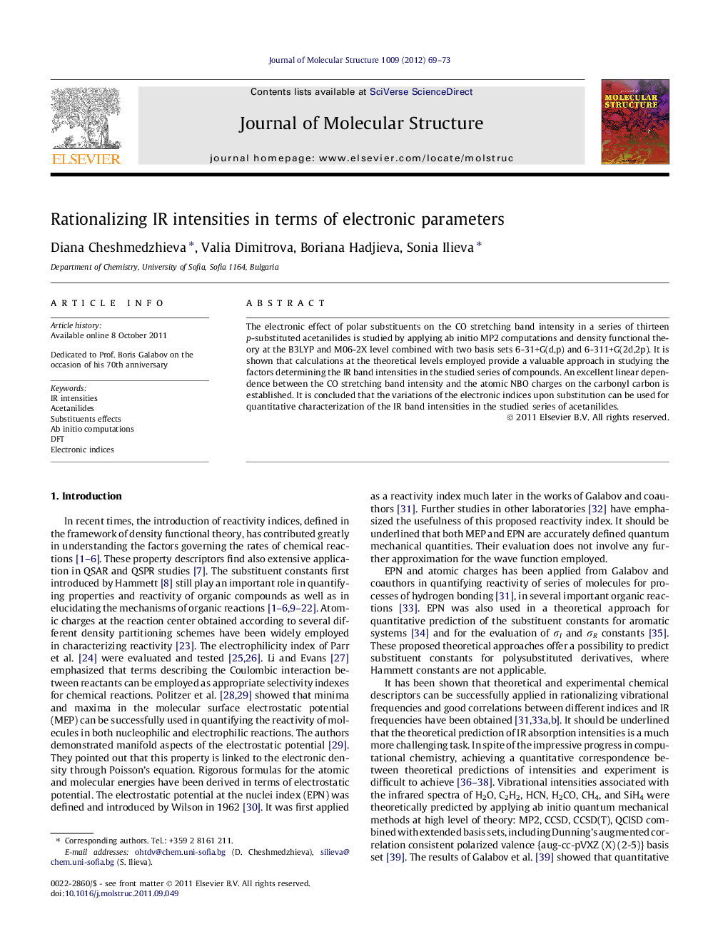 Rationalizing IR intensities in terms of electronic parameters