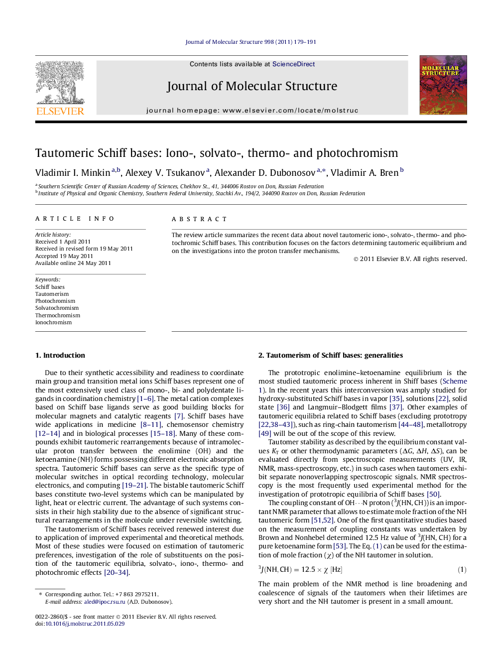 Tautomeric Schiff bases: Iono-, solvato-, thermo- and photochromism