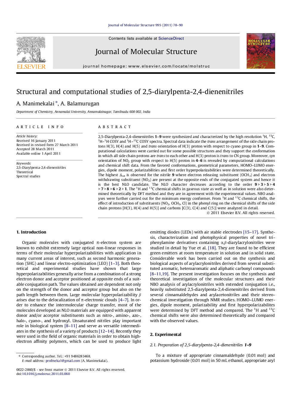 Structural and computational studies of 2,5-diarylpenta-2,4-dienenitriles