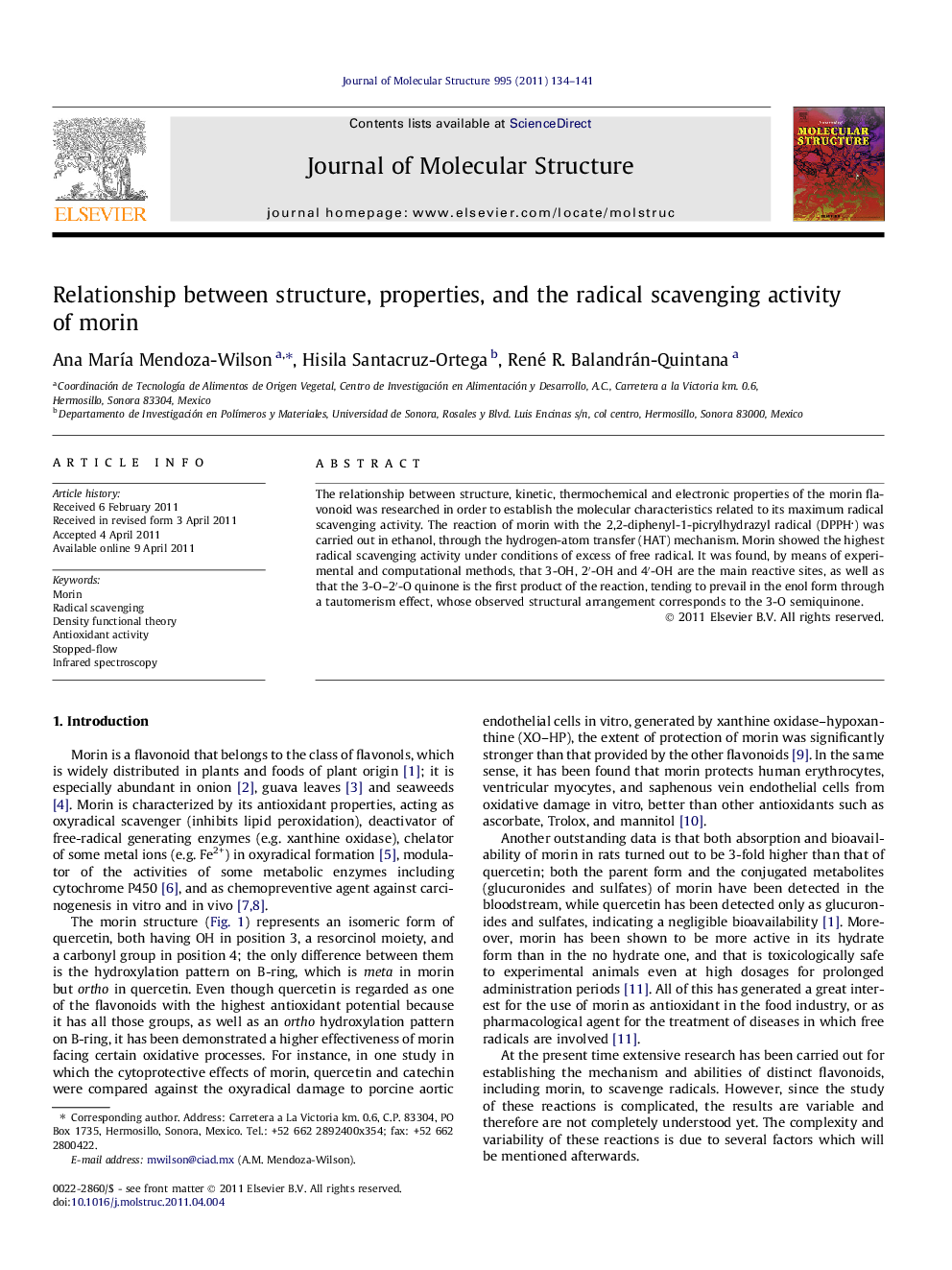 Relationship between structure, properties, and the radical scavenging activity of morin