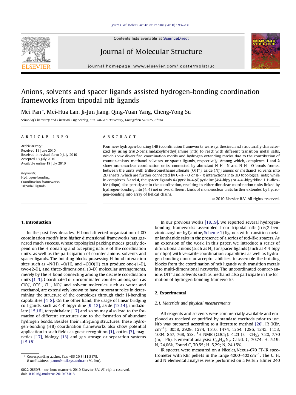 Anions, solvents and spacer ligands assisted hydrogen-bonding coordination frameworks from tripodal ntb ligands