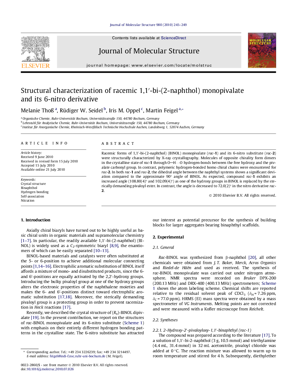 Structural characterization of racemic 1,1′-bi-(2-naphthol) monopivalate and its 6-nitro derivative