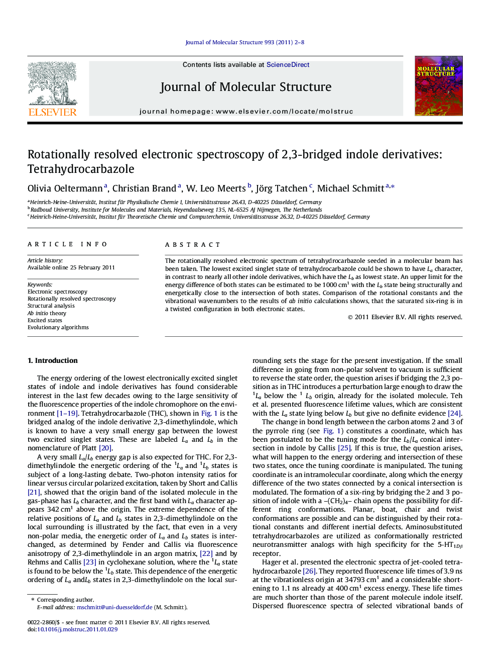 Rotationally resolved electronic spectroscopy of 2,3-bridged indole derivatives: Tetrahydrocarbazole