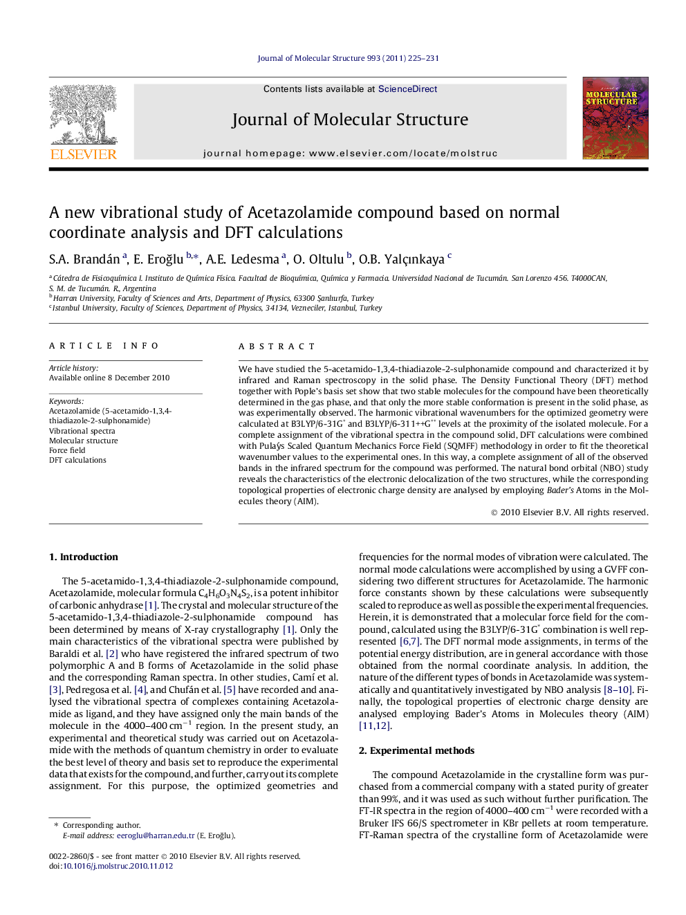 A new vibrational study of Acetazolamide compound based on normal coordinate analysis and DFT calculations