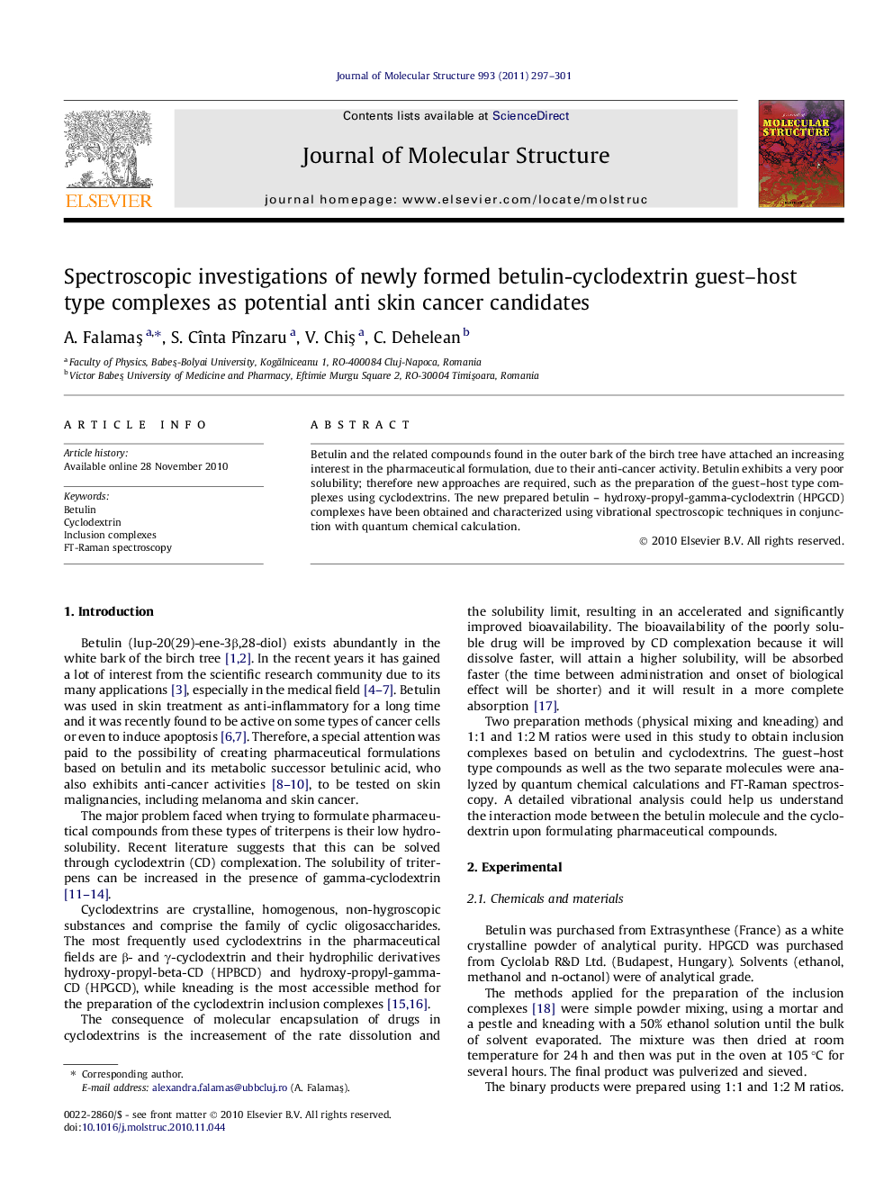 Spectroscopic investigations of newly formed betulin-cyclodextrin guest–host type complexes as potential anti skin cancer candidates