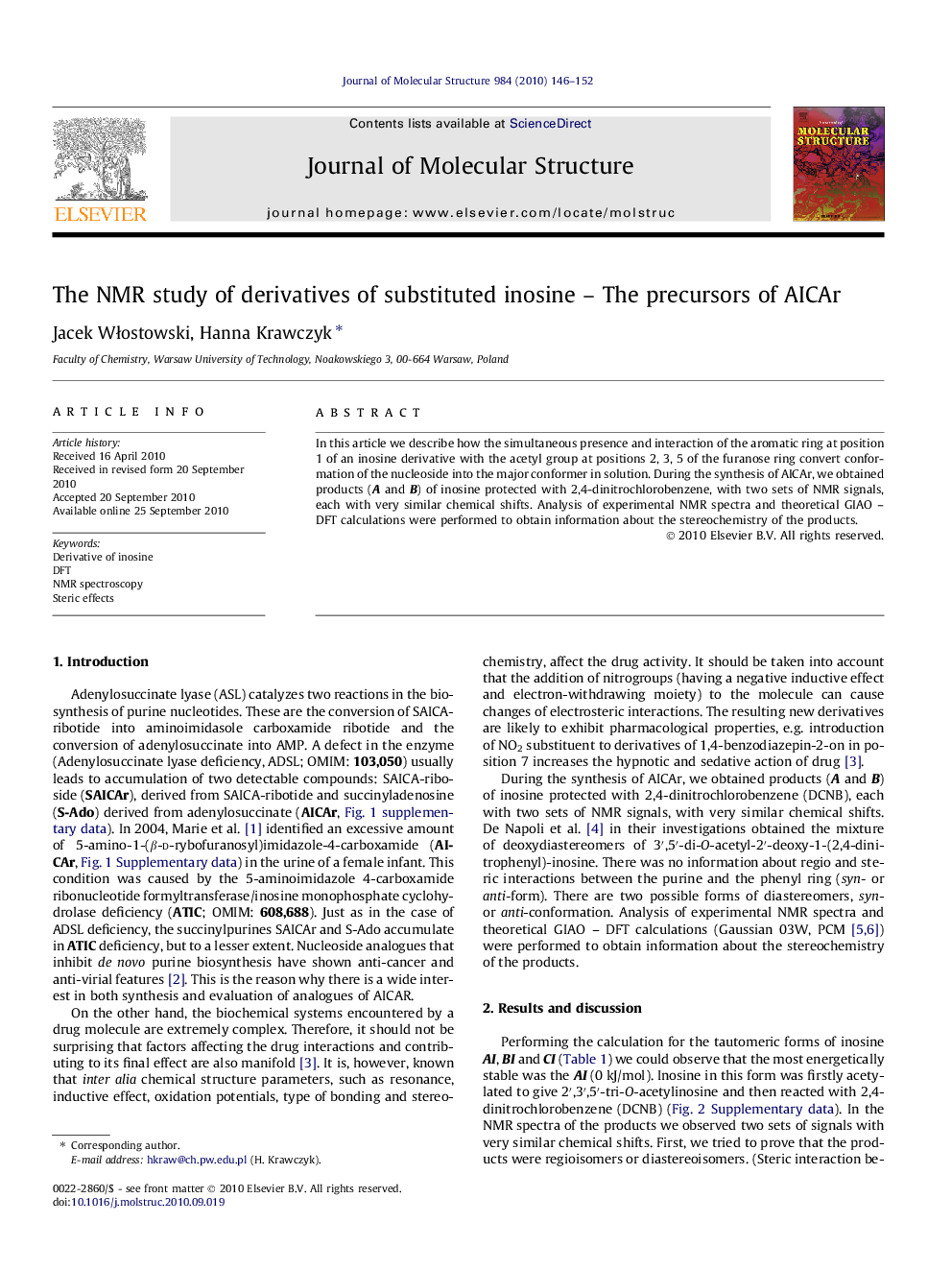 The NMR study of derivatives of substituted inosine – The precursors of AICAr