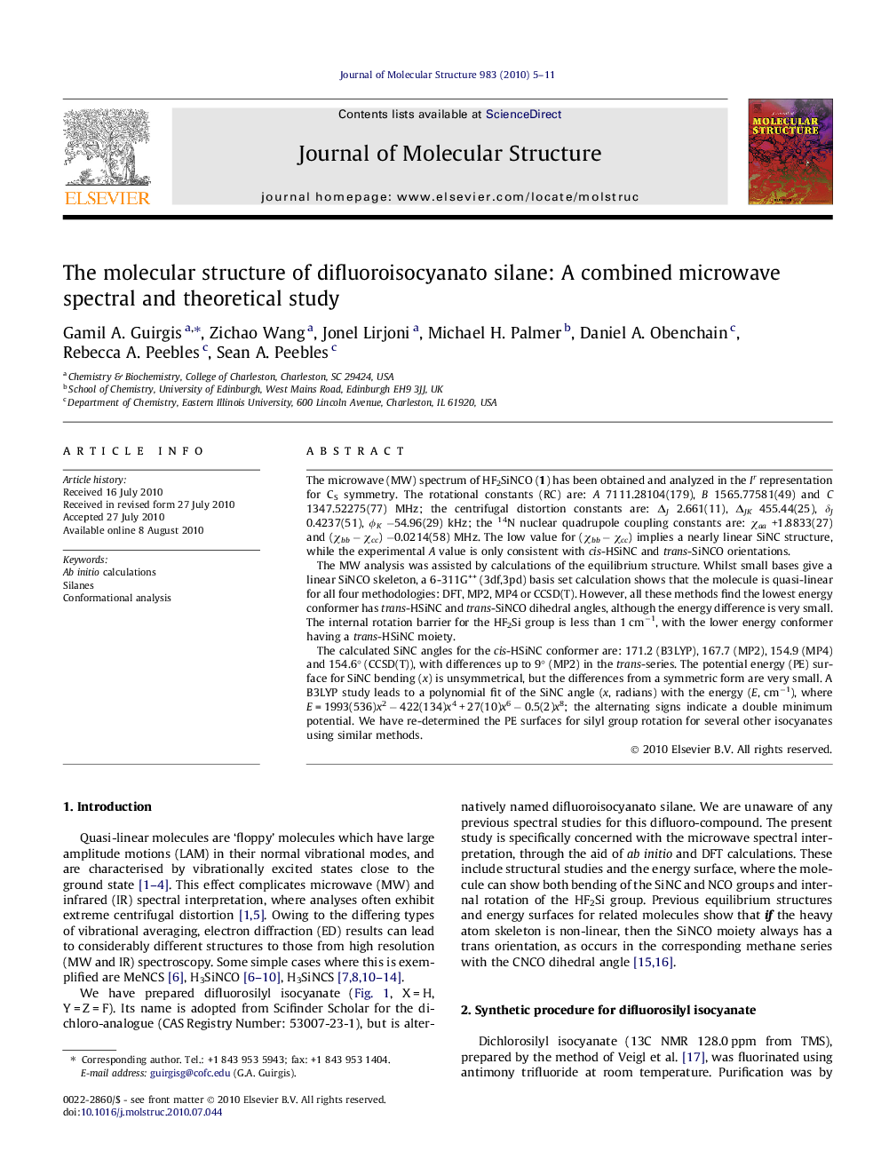 The molecular structure of difluoroisocyanato silane: A combined microwave spectral and theoretical study