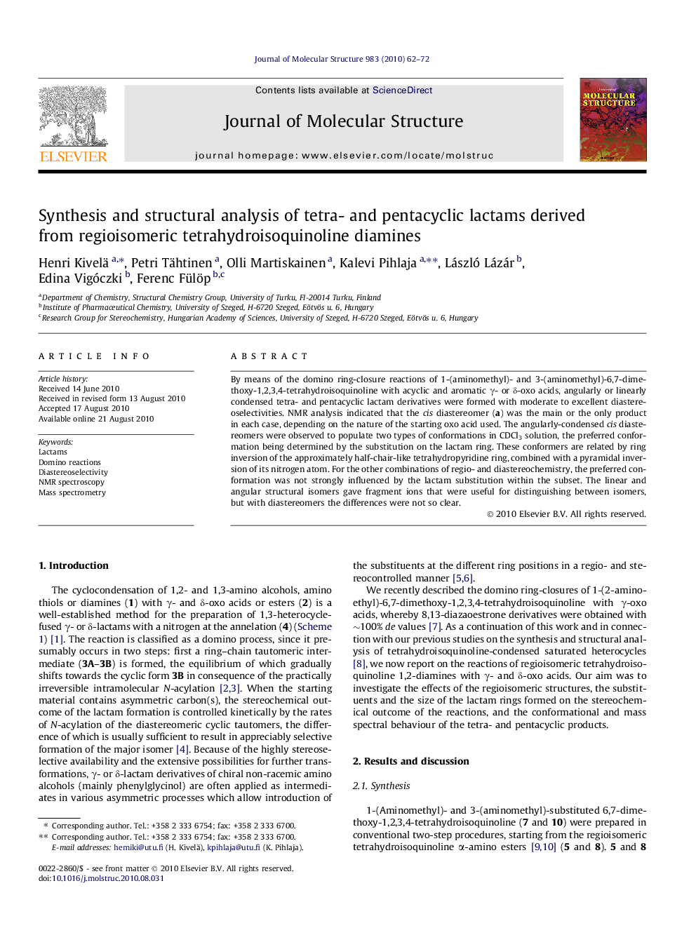 Synthesis and structural analysis of tetra- and pentacyclic lactams derived from regioisomeric tetrahydroisoquinoline diamines