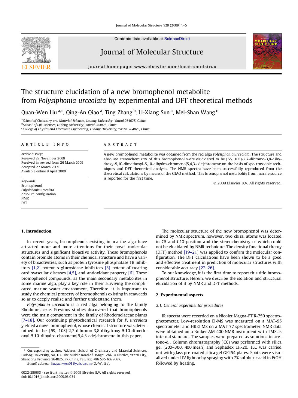 The structure elucidation of a new bromophenol metabolite from Polysiphonia urceolata by experimental and DFT theoretical methods