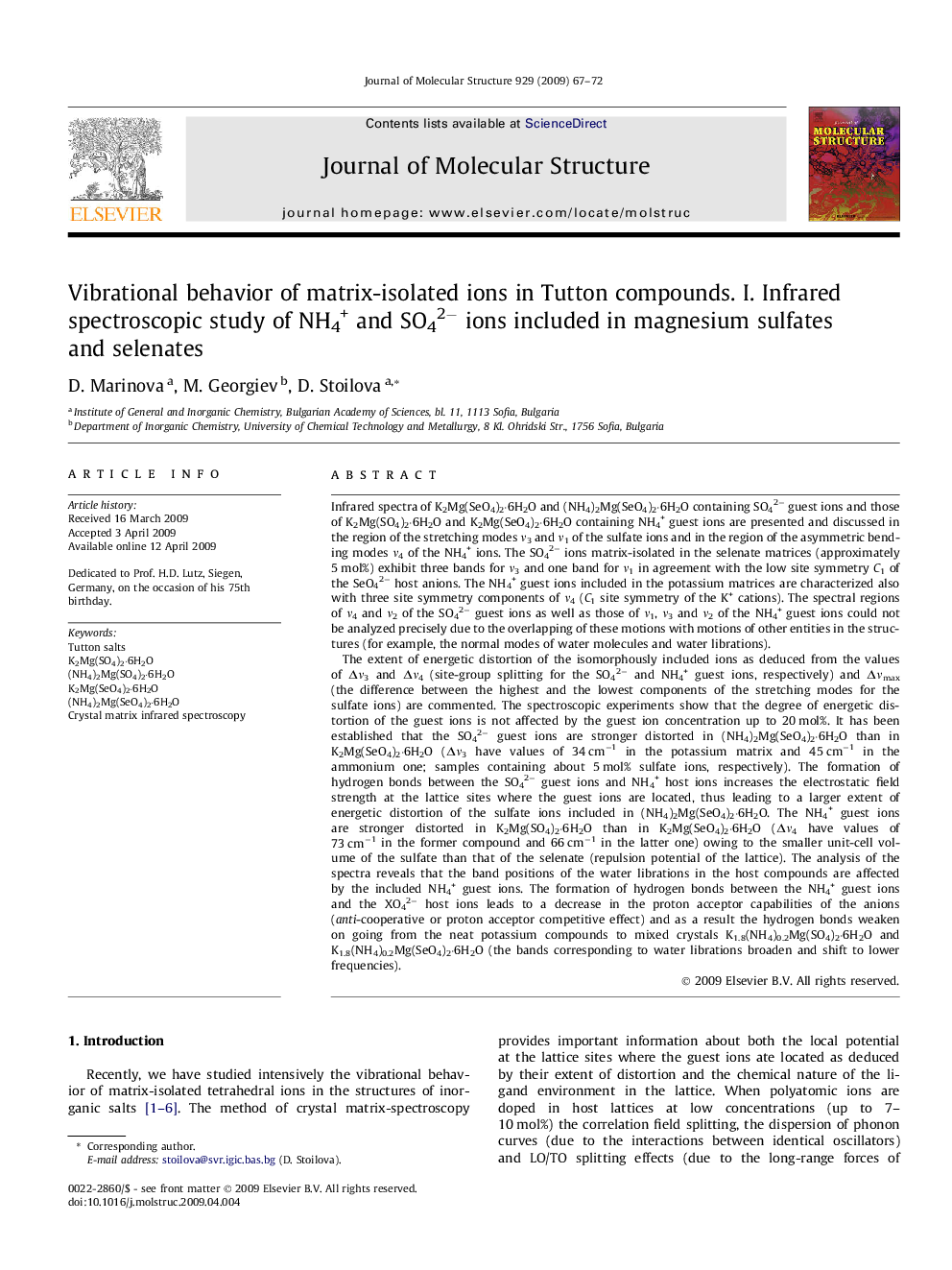 Vibrational behavior of matrix-isolated ions in Tutton compounds. I. Infrared spectroscopic study of NH4+ and SO42− ions included in magnesium sulfates and selenates